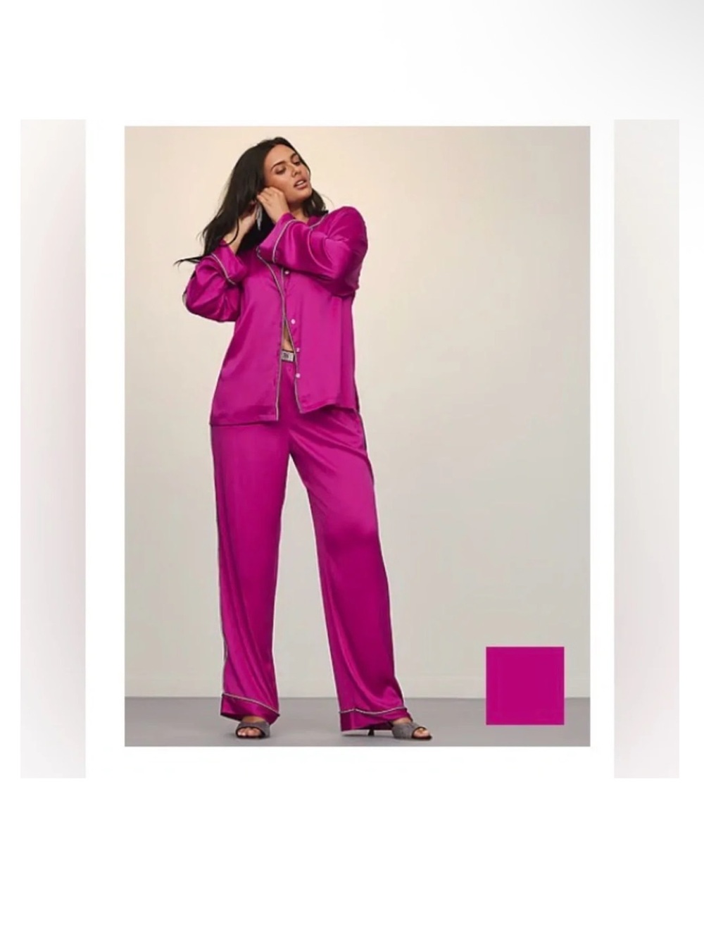 Victoria's Secret Fuchsia Pink Satin Sold Out Pajama Set Sz